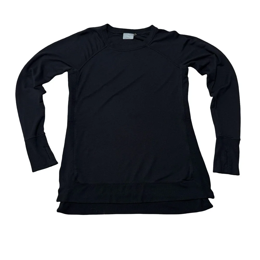 Athleta Women's Long Sleeve Yoga‎ Gym Training Shirt Top Black Size M 18.5 x 28